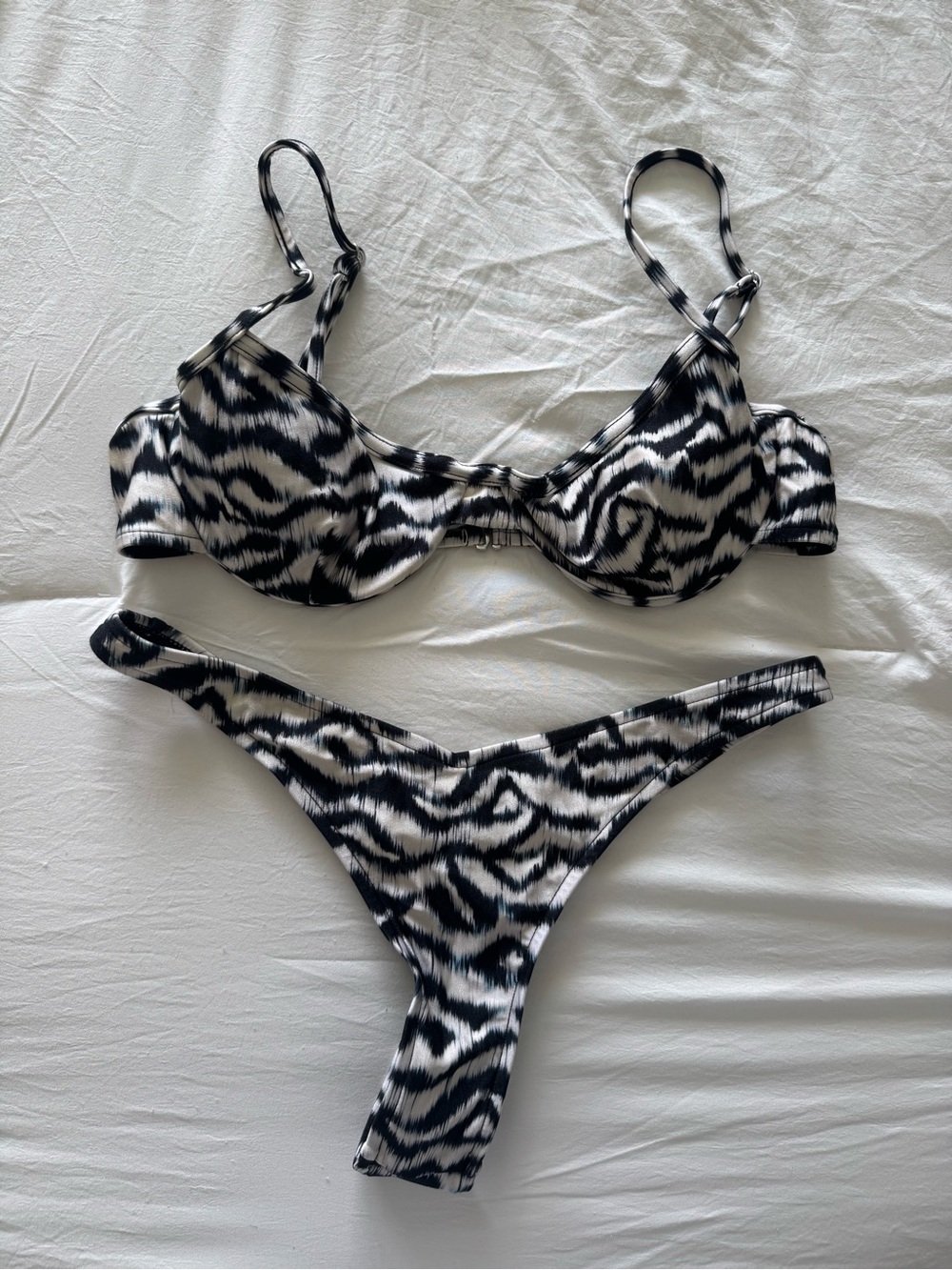 Bershka Black and White Zebra Print Bikini